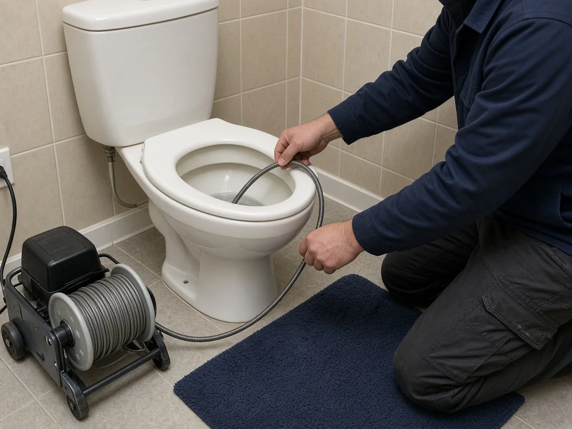 Rohrreinigungsspirale aus der Maschine im WC, mechanische Reinigung vor Ort – Amstetten